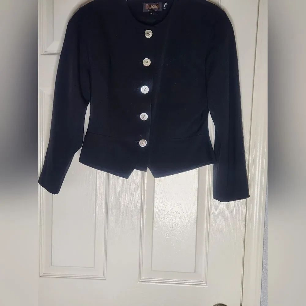 PremieR 10P Black 100% WOOL 5 Buttons Lined Longsleeves Women's Blazer Japan